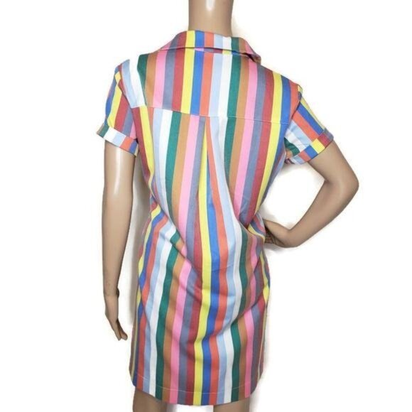 Striped Multicolor Short Sleeve Polo Collar shirt Dress M fun whimiscal summer - Picture 5 of 6